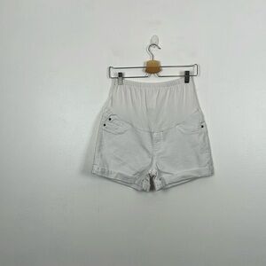 Planet Motherhood Maternity Womens L Denim White Shorts 5 Pockets Cuffed Hem